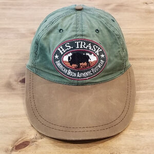 Vintage HS Trask Hat Long Wide Bill Waxed Cotton American Bison Footwear